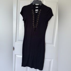 Mind Code Black Lace-Up Mini Dress
